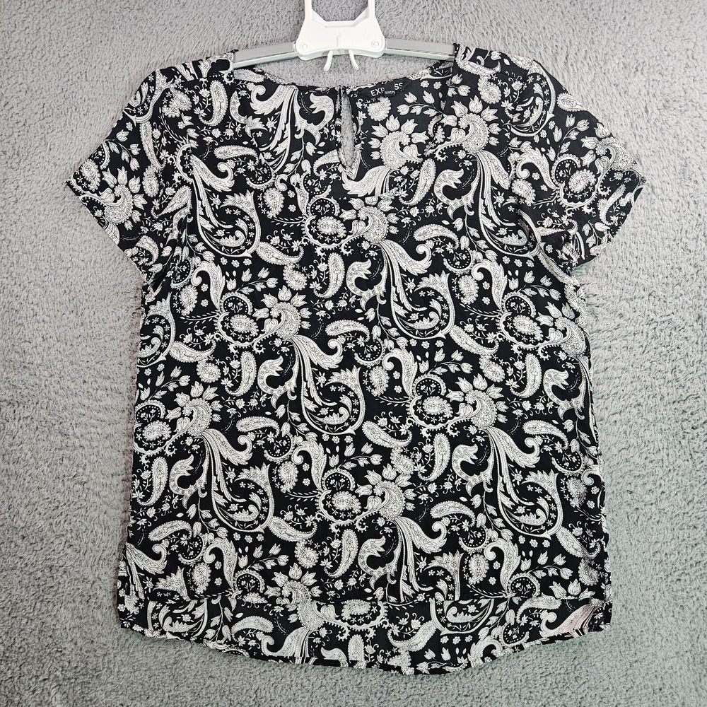 Express Top Blouse Women Medium‎ Paisley Print Short Sleeve High-Low Hem - M